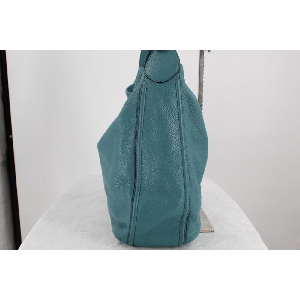 Coach Pebbled Leather Hobo Shoulder Bag Turquoise Silver Tone Hardware F23309 - Picture 5 of 10